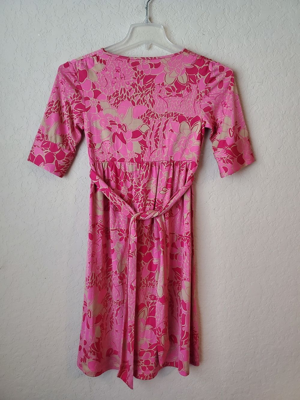 VTG Lilly Pulitzer 100% Silk Floral Dress - Pink & Beige V-Neck (Size 0) - Picture 3 of 9